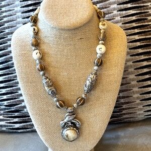 Vintage Tibetan Sterling Silver Reversible Sacred Shell Beaded Beads Necklace